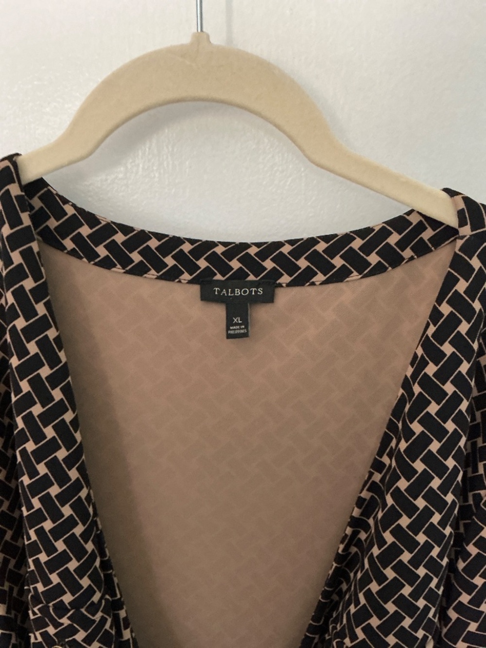Talbots XL Wrap-Style Dress | Black & Tan Geometric Print - Picture 3 of 7